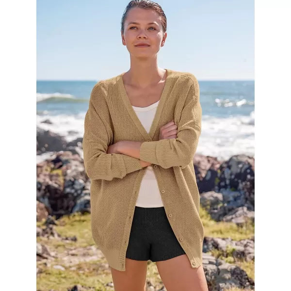 imageANRABESS Womens Long Sleeve Waffle Knit Sweater Button Down Open Front Casual Cardigan amp Detached Turtleneck02 Khaki