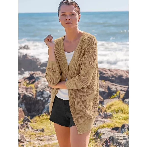 imageANRABESS Womens Long Sleeve Waffle Knit Sweater Button Down Open Front Casual Cardigan amp Detached Turtleneck02 Khaki