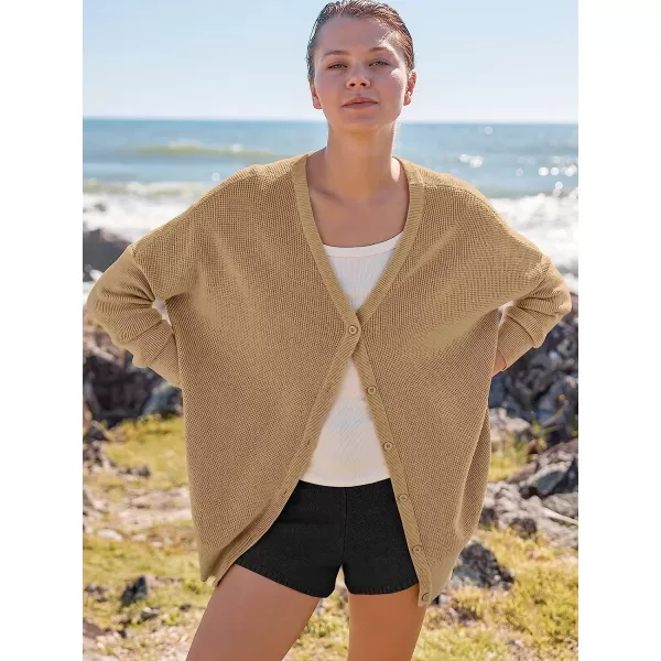 imageANRABESS Womens Long Sleeve Waffle Knit Sweater Button Down Open Front Casual Cardigan amp Detached Turtleneck02 Khaki
