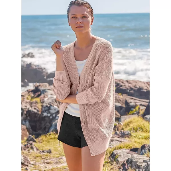 imageANRABESS Womens Long Sleeve Waffle Knit Sweater Button Down Open Front Casual Cardigan amp Detached Turtleneck02 Pink