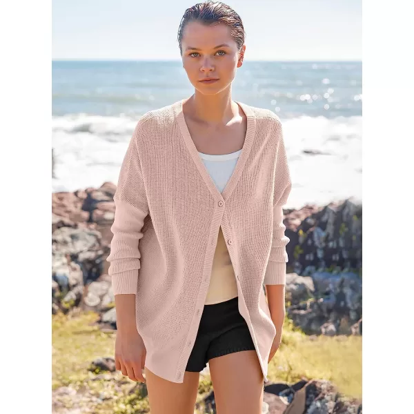 imageANRABESS Womens Long Sleeve Waffle Knit Sweater Button Down Open Front Casual Cardigan amp Detached Turtleneck02 Pink