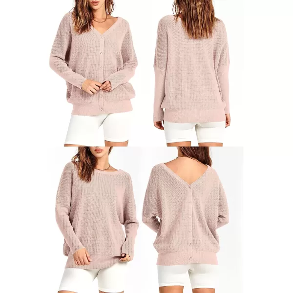 imageANRABESS Womens Long Sleeve Waffle Knit Sweater Button Down Open Front Casual Cardigan amp Detached Turtleneck02 Pink