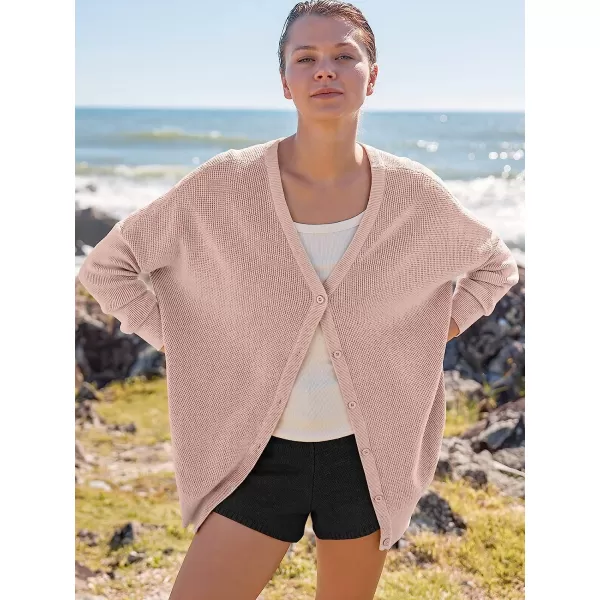 imageANRABESS Womens Long Sleeve Waffle Knit Sweater Button Down Open Front Casual Cardigan amp Detached Turtleneck02 Pink