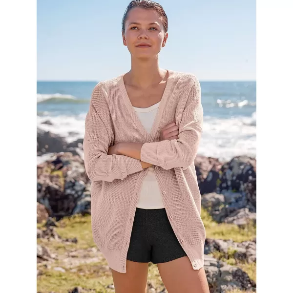 imageANRABESS Womens Long Sleeve Waffle Knit Sweater Button Down Open Front Casual Cardigan amp Detached Turtleneck02 Pink