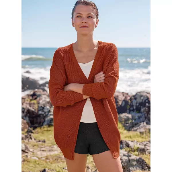imageANRABESS Womens Long Sleeve Waffle Knit Sweater Button Down Open Front Casual Cardigan amp Detached Turtleneck02 Rust