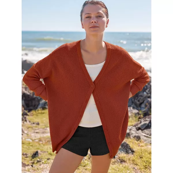 imageANRABESS Womens Long Sleeve Waffle Knit Sweater Button Down Open Front Casual Cardigan amp Detached Turtleneck02 Rust
