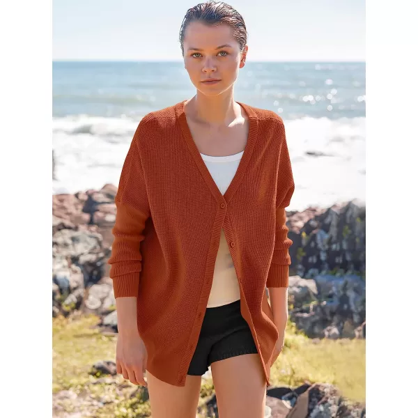 imageANRABESS Womens Long Sleeve Waffle Knit Sweater Button Down Open Front Casual Cardigan amp Detached Turtleneck02 Rust