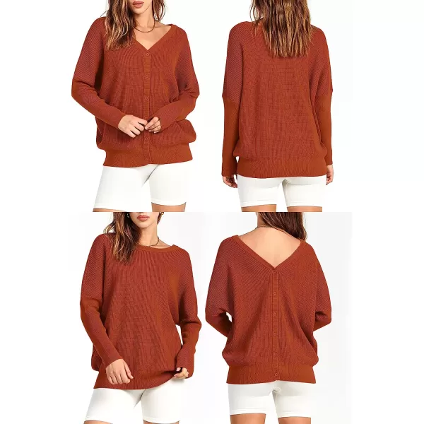 imageANRABESS Womens Long Sleeve Waffle Knit Sweater Button Down Open Front Casual Cardigan amp Detached Turtleneck02 Rust