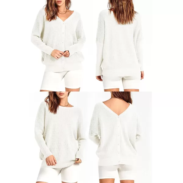 imageANRABESS Womens Long Sleeve Waffle Knit Sweater Button Down Open Front Casual Cardigan amp Detached Turtleneck02 White