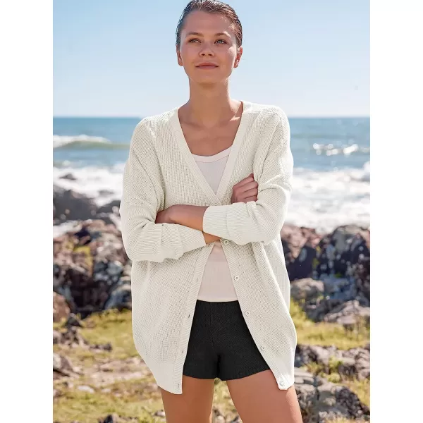 imageANRABESS Womens Long Sleeve Waffle Knit Sweater Button Down Open Front Casual Cardigan amp Detached Turtleneck02 White