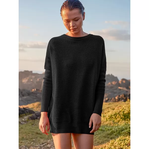 imageANRABESS Womens Long Sleeve Waffle Knit Sweater Button Down Open Front Casual Cardigan amp Detached TurtleneckBlack