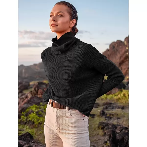 imageANRABESS Womens Long Sleeve Waffle Knit Sweater Button Down Open Front Casual Cardigan amp Detached TurtleneckBlack