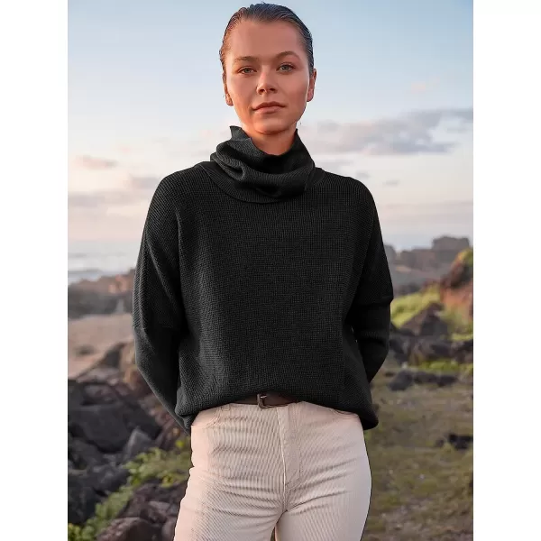 imageANRABESS Womens Long Sleeve Waffle Knit Sweater Button Down Open Front Casual Cardigan amp Detached TurtleneckBlack