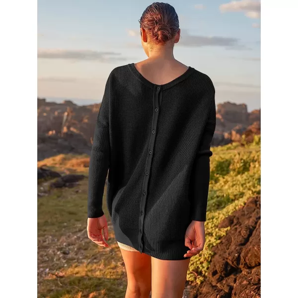 imageANRABESS Womens Long Sleeve Waffle Knit Sweater Button Down Open Front Casual Cardigan amp Detached TurtleneckBlack