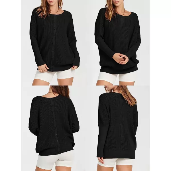 imageANRABESS Womens Long Sleeve Waffle Knit Sweater Button Down Open Front Casual Cardigan amp Detached TurtleneckBlack