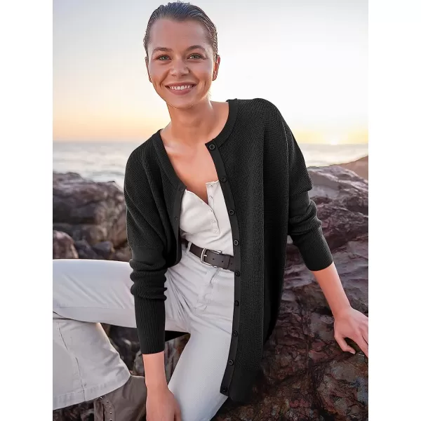 imageANRABESS Womens Long Sleeve Waffle Knit Sweater Button Down Open Front Casual Cardigan amp Detached TurtleneckBlack
