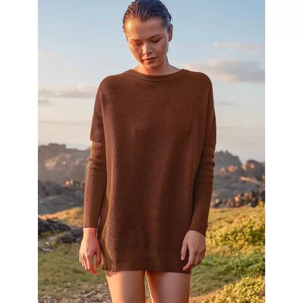 imageANRABESS Womens Long Sleeve Waffle Knit Sweater Button Down Open Front Casual Cardigan amp Detached TurtleneckBrown