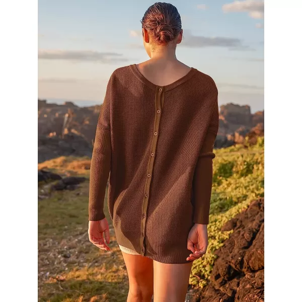imageANRABESS Womens Long Sleeve Waffle Knit Sweater Button Down Open Front Casual Cardigan amp Detached TurtleneckBrown
