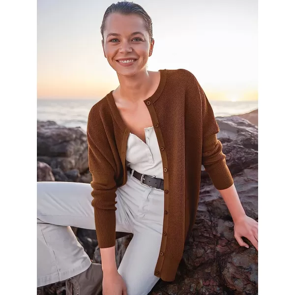 imageANRABESS Womens Long Sleeve Waffle Knit Sweater Button Down Open Front Casual Cardigan amp Detached TurtleneckBrown