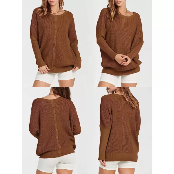 imageANRABESS Womens Long Sleeve Waffle Knit Sweater Button Down Open Front Casual Cardigan amp Detached TurtleneckBrown