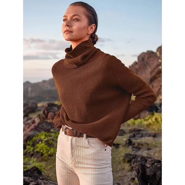 imageANRABESS Womens Long Sleeve Waffle Knit Sweater Button Down Open Front Casual Cardigan amp Detached TurtleneckBrown