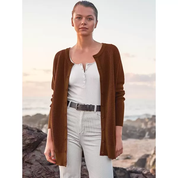 imageANRABESS Womens Long Sleeve Waffle Knit Sweater Button Down Open Front Casual Cardigan amp Detached TurtleneckBrown