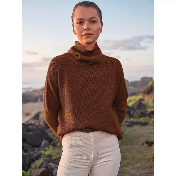 imageANRABESS Womens Long Sleeve Waffle Knit Sweater Button Down Open Front Casual Cardigan amp Detached TurtleneckBrown