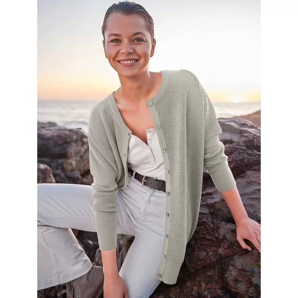 imageANRABESS Womens Long Sleeve Waffle Knit Sweater Button Down Open Front Casual Cardigan amp Detached TurtleneckGray
