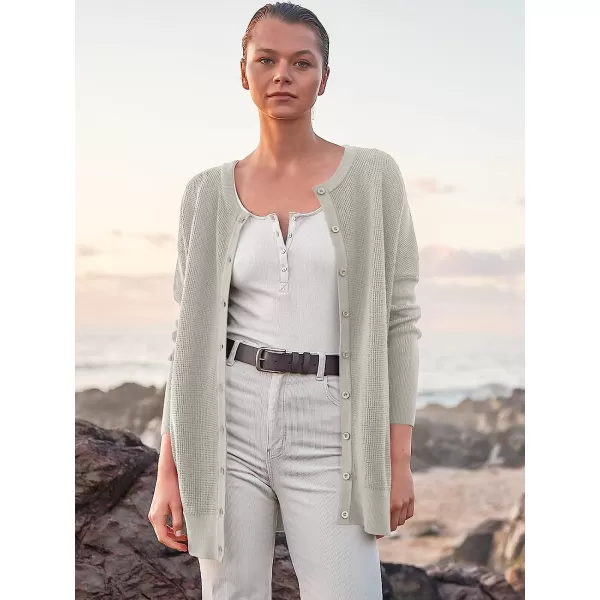 imageANRABESS Womens Long Sleeve Waffle Knit Sweater Button Down Open Front Casual Cardigan amp Detached TurtleneckGray