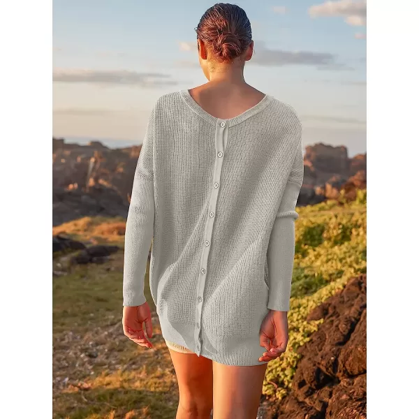 imageANRABESS Womens Long Sleeve Waffle Knit Sweater Button Down Open Front Casual Cardigan amp Detached TurtleneckGray