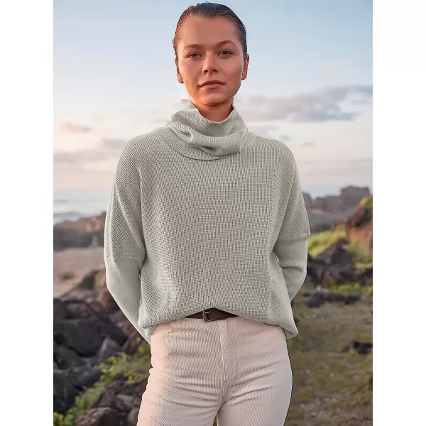 imageANRABESS Womens Long Sleeve Waffle Knit Sweater Button Down Open Front Casual Cardigan amp Detached TurtleneckGray