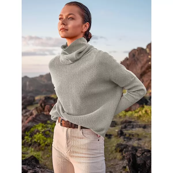 imageANRABESS Womens Long Sleeve Waffle Knit Sweater Button Down Open Front Casual Cardigan amp Detached TurtleneckGray
