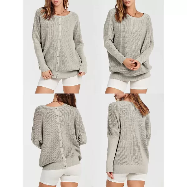imageANRABESS Womens Long Sleeve Waffle Knit Sweater Button Down Open Front Casual Cardigan amp Detached TurtleneckGray