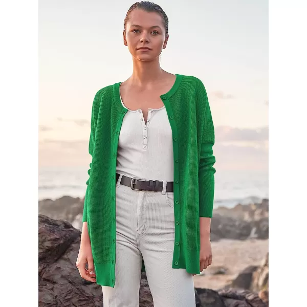 imageANRABESS Womens Long Sleeve Waffle Knit Sweater Button Down Open Front Casual Cardigan amp Detached TurtleneckGreen