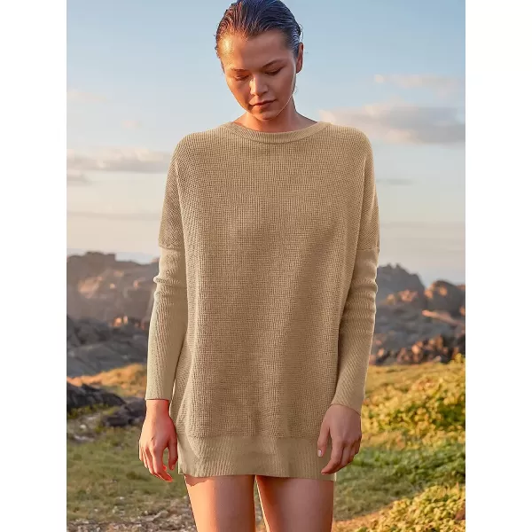 imageANRABESS Womens Long Sleeve Waffle Knit Sweater Button Down Open Front Casual Cardigan amp Detached TurtleneckKhaki