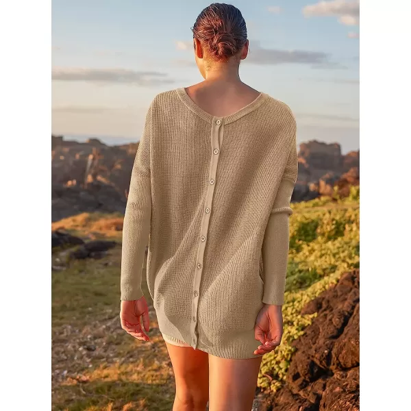 imageANRABESS Womens Long Sleeve Waffle Knit Sweater Button Down Open Front Casual Cardigan amp Detached TurtleneckKhaki