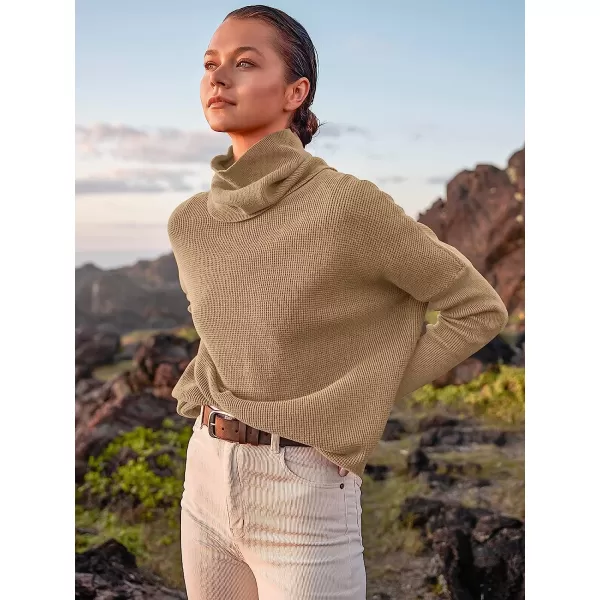 imageANRABESS Womens Long Sleeve Waffle Knit Sweater Button Down Open Front Casual Cardigan amp Detached TurtleneckKhaki
