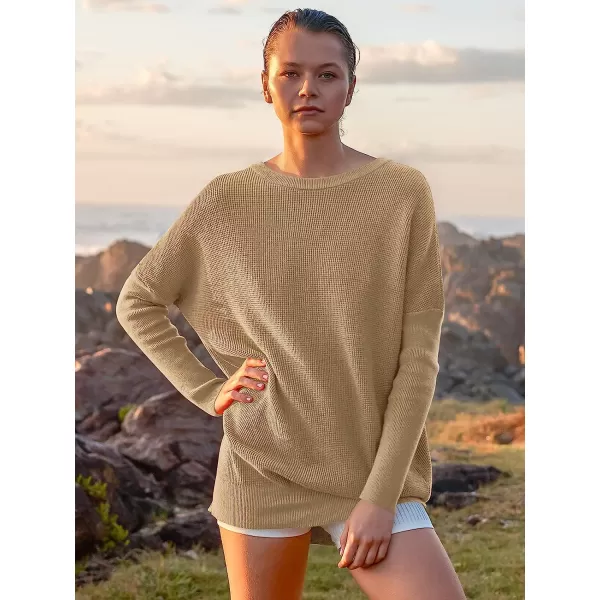 imageANRABESS Womens Long Sleeve Waffle Knit Sweater Button Down Open Front Casual Cardigan amp Detached TurtleneckKhaki