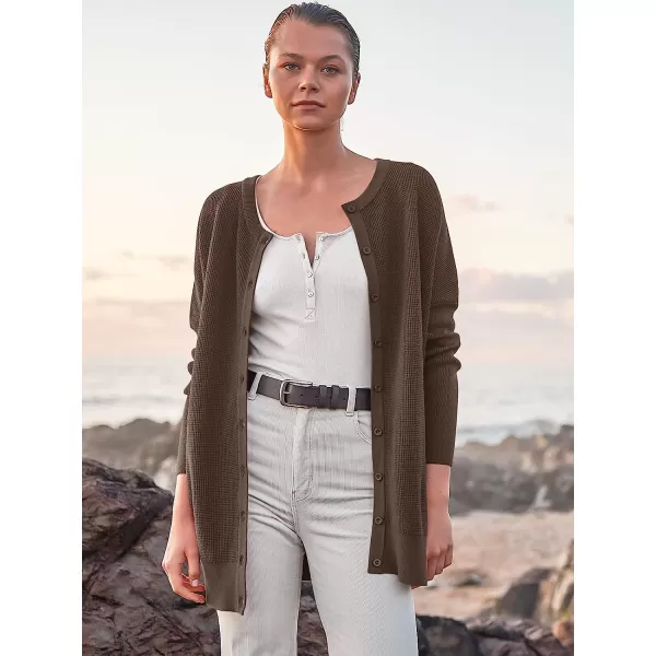 imageANRABESS Womens Long Sleeve Waffle Knit Sweater Button Down Open Front Casual Cardigan amp Detached TurtleneckMutmeg