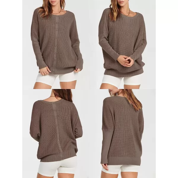 imageANRABESS Womens Long Sleeve Waffle Knit Sweater Button Down Open Front Casual Cardigan amp Detached TurtleneckMutmeg