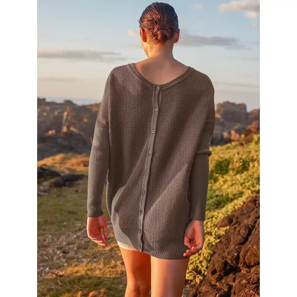 imageANRABESS Womens Long Sleeve Waffle Knit Sweater Button Down Open Front Casual Cardigan amp Detached TurtleneckMutmeg