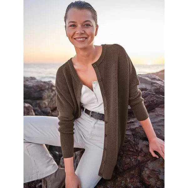 imageANRABESS Womens Long Sleeve Waffle Knit Sweater Button Down Open Front Casual Cardigan amp Detached TurtleneckMutmeg