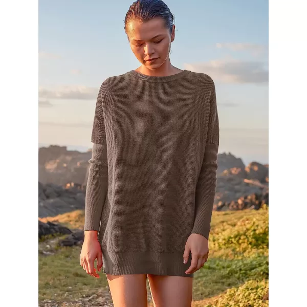 imageANRABESS Womens Long Sleeve Waffle Knit Sweater Button Down Open Front Casual Cardigan amp Detached TurtleneckMutmeg