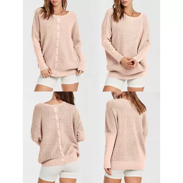 imageANRABESS Womens Long Sleeve Waffle Knit Sweater Button Down Open Front Casual Cardigan amp Detached TurtleneckPink