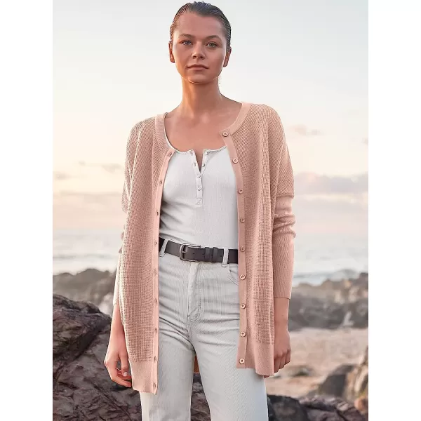 imageANRABESS Womens Long Sleeve Waffle Knit Sweater Button Down Open Front Casual Cardigan amp Detached TurtleneckPink