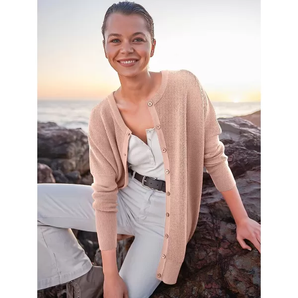 imageANRABESS Womens Long Sleeve Waffle Knit Sweater Button Down Open Front Casual Cardigan amp Detached TurtleneckPink