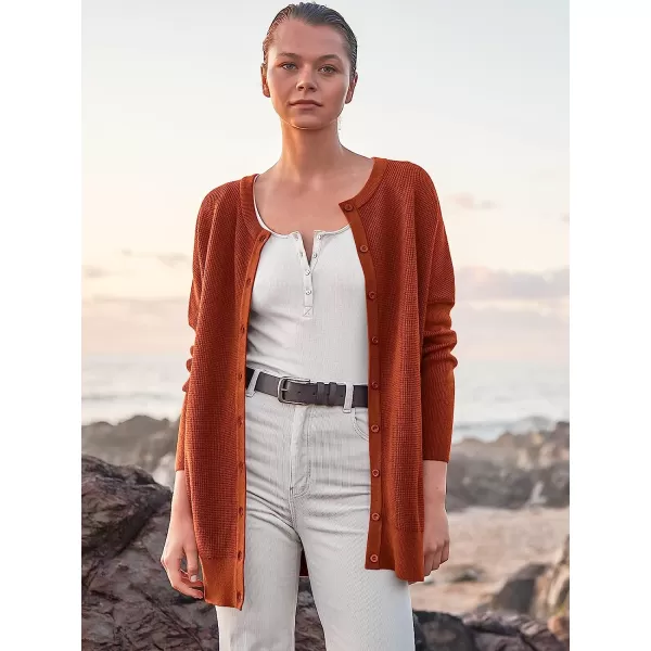 imageANRABESS Womens Long Sleeve Waffle Knit Sweater Button Down Open Front Casual Cardigan amp Detached TurtleneckRust