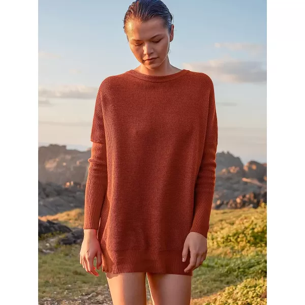 imageANRABESS Womens Long Sleeve Waffle Knit Sweater Button Down Open Front Casual Cardigan amp Detached TurtleneckRust