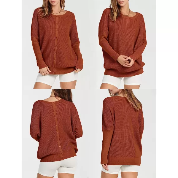 imageANRABESS Womens Long Sleeve Waffle Knit Sweater Button Down Open Front Casual Cardigan amp Detached TurtleneckRust