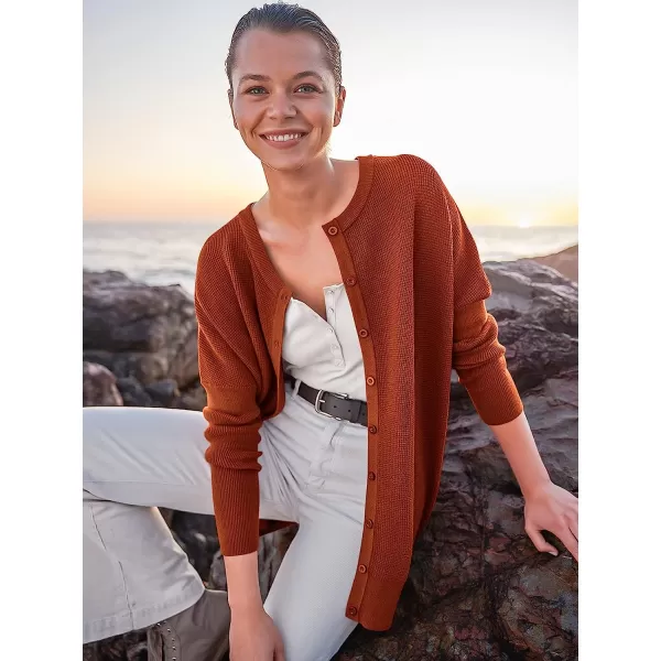 imageANRABESS Womens Long Sleeve Waffle Knit Sweater Button Down Open Front Casual Cardigan amp Detached TurtleneckRust